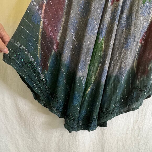 Just Cruising Boho Dress Free Size 1X-3X Green with Sequence & Metallic Thread - Picture 6 of 11